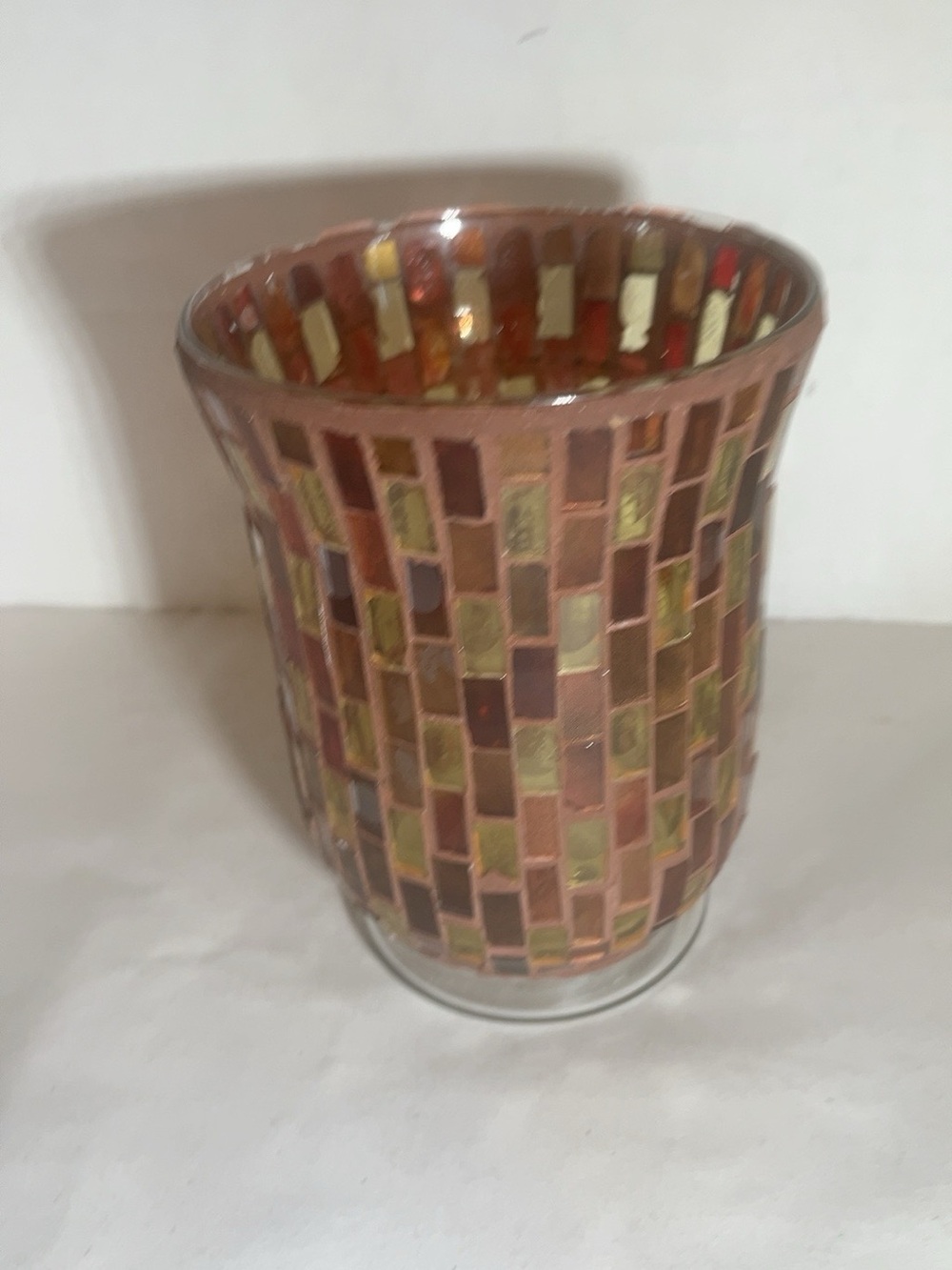 Decorative Mosaic Glass Candle Holder in Copper and Gold
